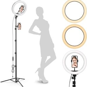 10" Ring Light Tripod with Leds, Dual Phone Holders, & Selfie Remote Control